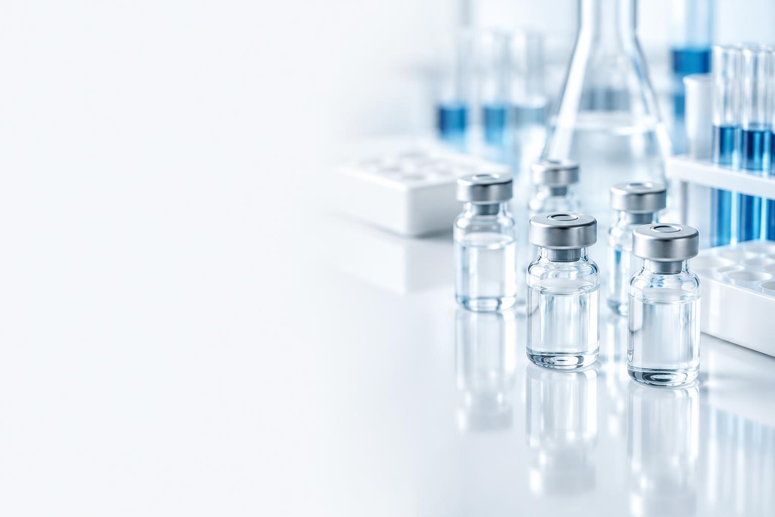 Research peptide vials on a laboratory bench